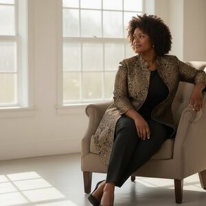Coldwater Creek Gold and Black Patterned Coat Jacket